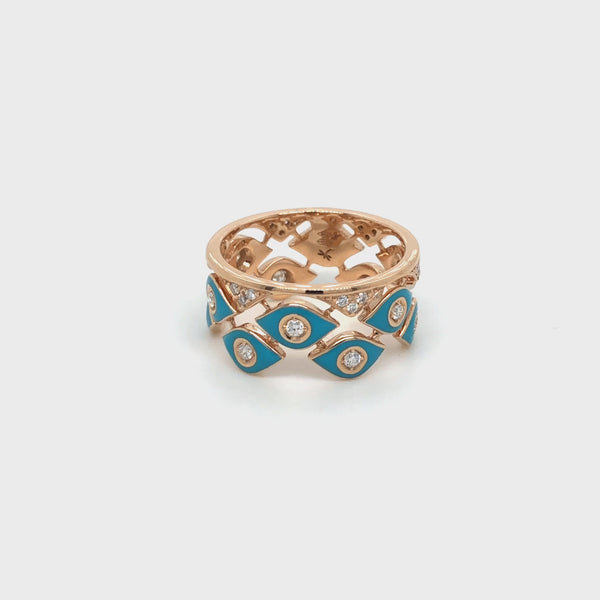 Mikou ring with blue enamel and diamonds