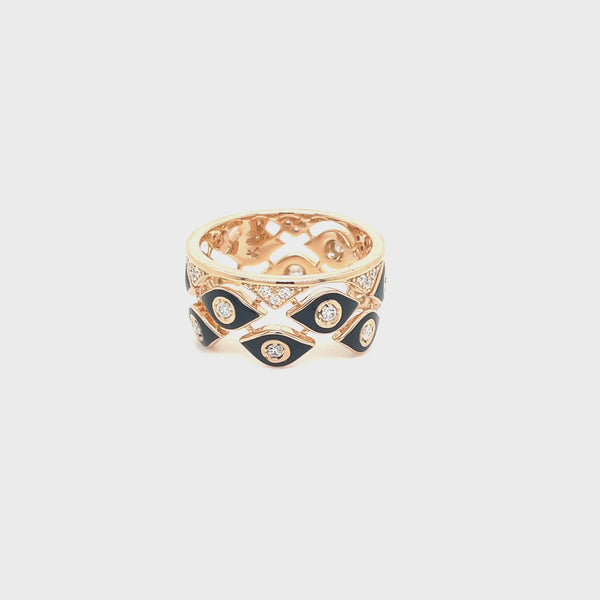Mikou ring with black enamel and diamonds