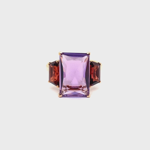 Anello Aqua con ametista e granato