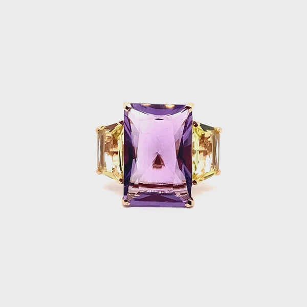 Anello Aqua con ametista e quarzo lemon