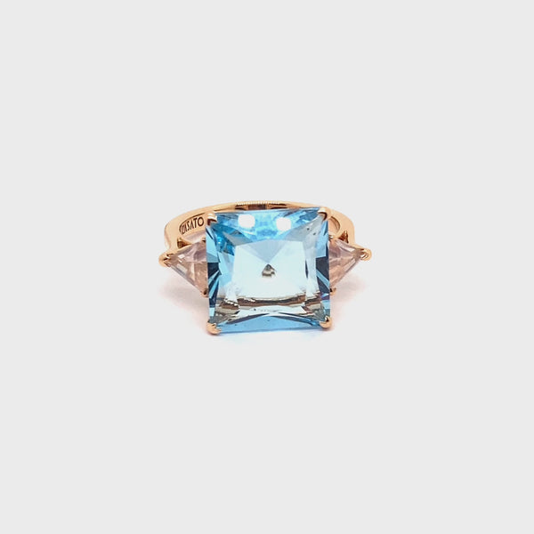 Anello Aqua con topazio azzurro e quarzo rosa