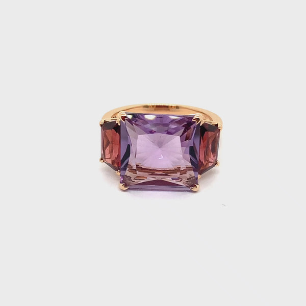 Anello Aqua con ametista e granato
