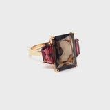 Anello Aqua con quarzo fumé e granato