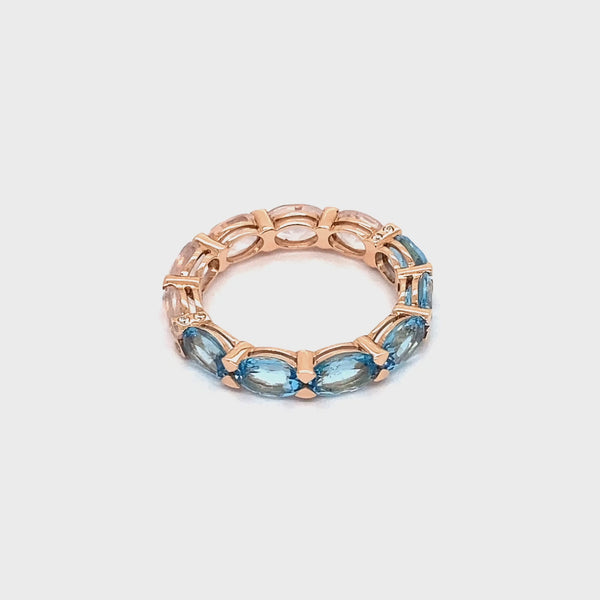 Anello Back to Origin con topazio azzurro e quarzo rosa