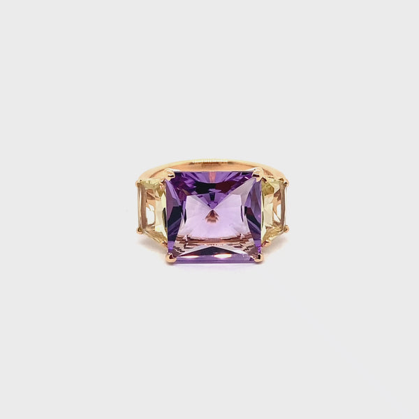 Anello Aqua con ametista e quarzo lemon