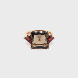 Aqua ring with smoky quartz and garnet