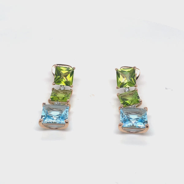 Aqua earrings with peridot and blue topaz