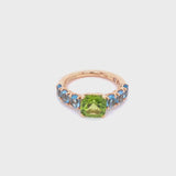 Back to Origin ring with peridot and light blue topaz