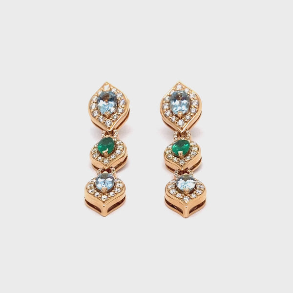 Mikou Vienna earrings with aquamarine and emerald