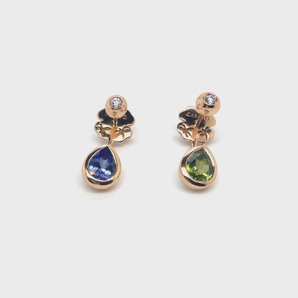 Boutique Paris earrings with pear shaped tanzanite and peridot