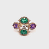 Mikou Vienna ring with emeralds and amethyst