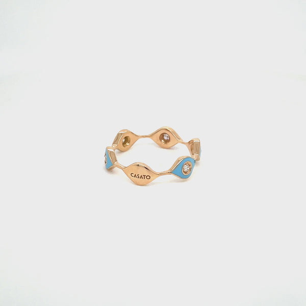 Mikou ring with blue enamel and diamonds