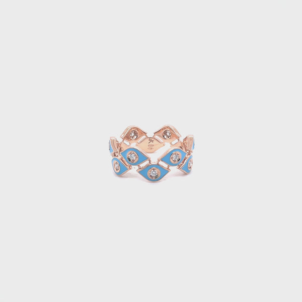 Mikou ring with light blue enamel and diamonds