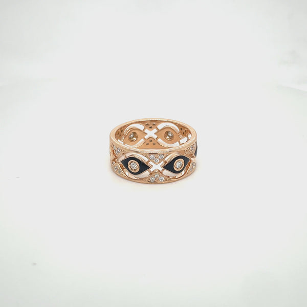 Mikou ring with black enamel and diamonds