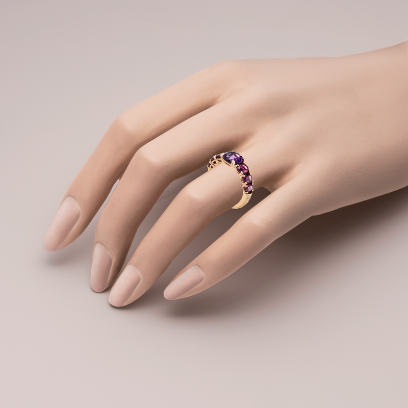 Anello Back to Origin con ametista e rodolite