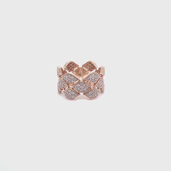 Mikou ring with three rows of diamonds