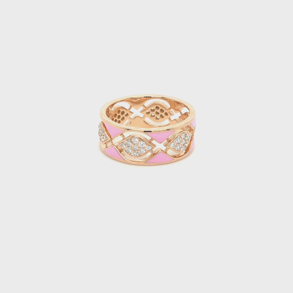 Mikou ring with pink enamel and diamonds