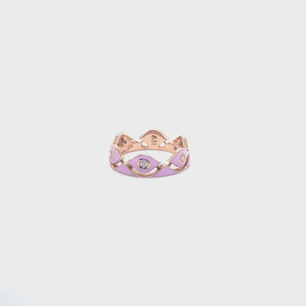 Mikou ring with pink enamel and diamonds